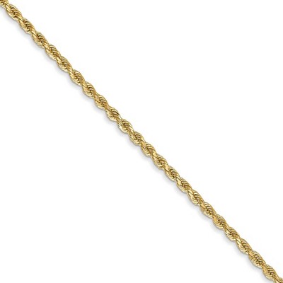 Black Bow Jewelry 1.75mm, 14k Yellow Gold Solid Diamond Cut Rope Chain Necklace
