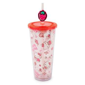 Hello Kitty Tropical Tossed Icons Plastic 24 Ounces Boba Tumbler with Lid  and St
