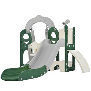 VYNXARIA 5 - in - 1 Green - Hued Self - Standing Toddler Climbing Slide & Swing Set with Telescope - 1 of 4