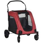 PawHut Pet Stroller Universal Wheel with Storage Basket Ventilated Foldable Oxford Fabric for Medium Size Dogs, Red