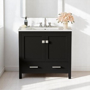 Mshliw 24" Wall Mounted Bathroom Vanity with Sink, 2 Drawers, Gold Handles, Modern Floating Cabinet for Small Bathrooms - 1 of 4