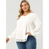 Agnes Orinda Women's Plus Size Fashion Pleated Lace Trim Hem V Neck Long Sleeve Solid Blouses - 4 of 4
