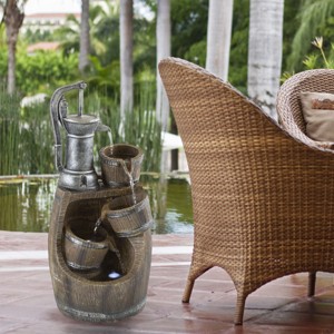 Nature Spring Old-Fashioned Hand Pump and Barrel 4-Tier Fountain With Cascading Waterfall and LED Lights - Brown - 1 of 4