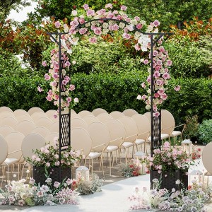 Costway 82”L x 99”H Garden Arch Trellis with 2 Self-watering Planter Boxes for Party Yard Black/Gray - 1 of 4