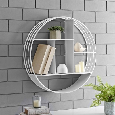 Brody Industrial Circular Decorative Wall Shelf White - FirsTime