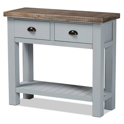 Hastin Two-Tone Wood 2 Drawer Console Table Brown/Gray - Baxton Studio