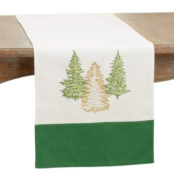 Saro Lifestyle Table Runner With Embroidered Christmas Trees Design, Green, 16" x 72"