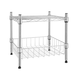 Vynxaria Chrome 1-Tier Utility Storage Shelves with Basket, Stackable Wire Organizer, 15" W x 13.8" D x 15" H - 1 of 4