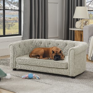 Lyngins Button-Tufted Linen Pet Sofa, Dog Sofa Bed with Arc-Shaped Backrest and Armrests, Cat Bed, Dog Bed for Couch - 1 of 4