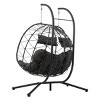 Coolbibila 2 Person Patio PE Wicker Hanging Swing Basket Egg Chair with Stand,Outdoor Indoor Garden Cushion Hammock Egg Chair for Bedroom - 3 of 4