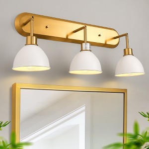 YANSUN 26 in. 3-Light Gold Bathroom Vanity Light with White Shades Modern Wall Sconce for Bathroom, Vanity - 1 of 1