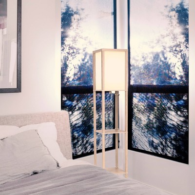 Rustic Wood 63" Adjustable Shelf Floor Lamp with Off-White Shade