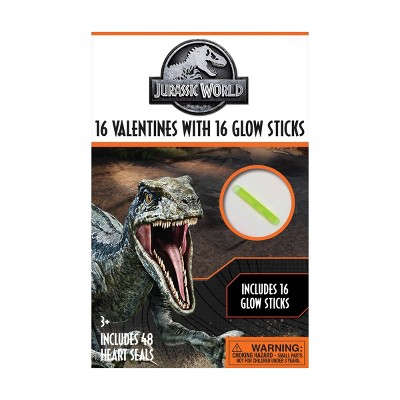 Jurassic World 16ct Valentine's Day Kids Exchange Cards with Glow Sticks