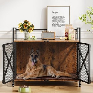 Dog Crate Furniture Heavy Duty Decorative Dog Cage with Lockable 360° Wheels Double Door Dog Kennel End Table for Small Medium Large Dog - 1 of 4