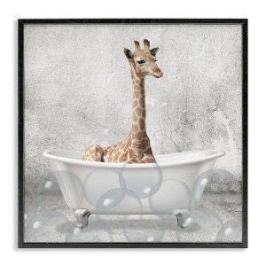 Stupell Industries Baby Giraffe Bath Time Framed Giclee Art - 1 of 4