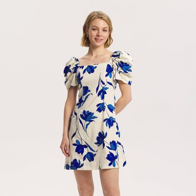 Женские платья A New Day Women's Puff Short Sleeve Mini Babydoll Dress - A New Day™ White Floral M — фото 3
