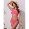 INSPIRE CHIC Women's 3D Rose Floral One Shoulder Ribbed Bikini Sets, Triangle Bottoms Swimwear Bathing Suits 1 Set - 4 of 4