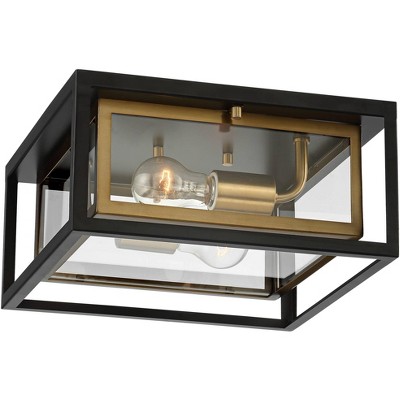 Possini Euro Design Modern Outdoor Ceiling Light Fixture LED Mixed Metal Black Brass 6" Double Box Clear Glass House Porch Patio