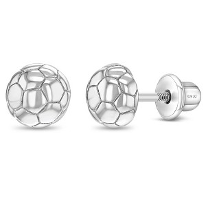 Girls' Polished Soccer Ball Screw Back Sterling Silver Earrings - In Season Jewelry - 1 of 4