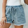 Women's Denim Frayed Drawstring Shorts -Cupshe - 2 of 4