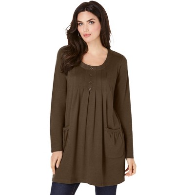 Roaman's Women's Plus Size Long Sleeve Two Pocket Soft Knit Tunic