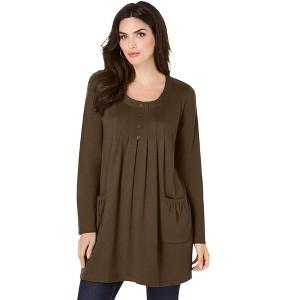 Roaman's Women's Plus Size Long-Sleeve Two-Pocket Soft Knit Tunic - 1 of 2