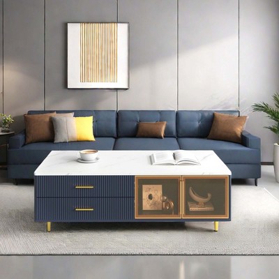 NicBex Modern Rectangle Coffee Table with 4 Drawers and Glass Doors for Living Room