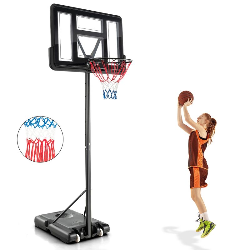 Costway 4.25-10FT Portable Adjustable Basketball Hoop System with 44'' Backboard 2 Nets, 1 of 11