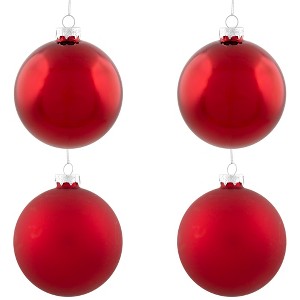 Northlight 4pc Shiny and Matte Glass Ball Christmas Ornament Set 4" - Red - 1 of 4