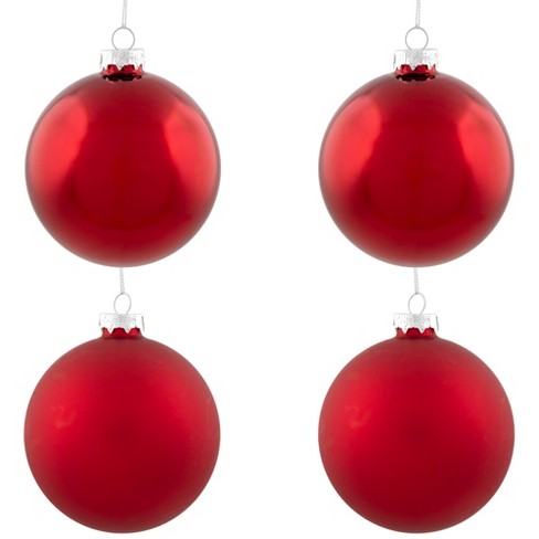 Northlight 4pc Shiny and Matte Glass Ball Christmas Ornament Set 4" - Red - image 1 of 4