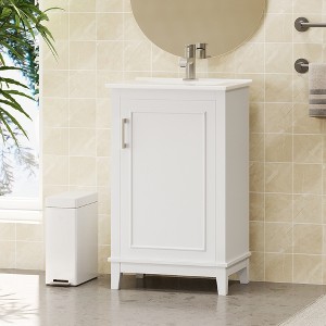 Gulches 20" Modern Bathroom Vanity Cabinet with Ceramic Basin, White, 20*14.5*33.3 Inches, Soft-Close Door - 1 of 4