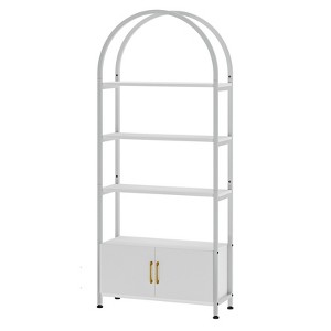 Industrial Arched Bookshelf w/ Storage Cabinet, 71.5" Metal Frame & MDF, Rustic - 1 of 4