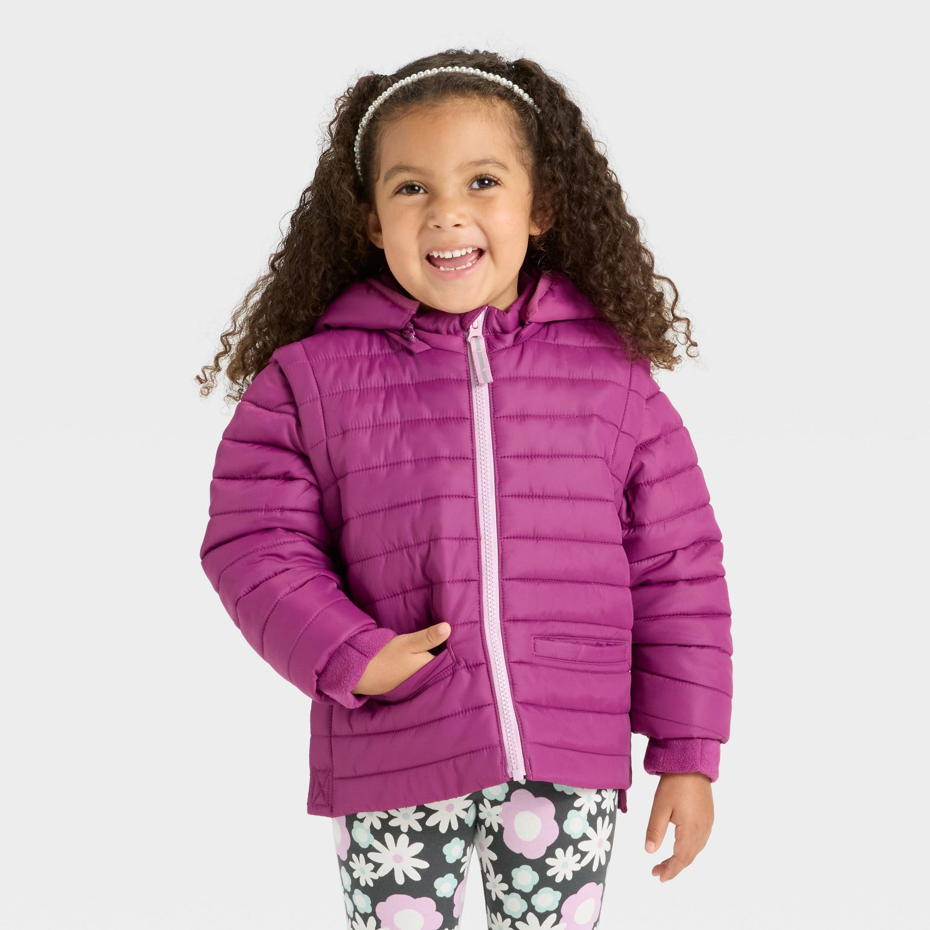 Toddler Girls' Hooded Puffer Jacket - Cat & Jack™ Berry Purple 3T
