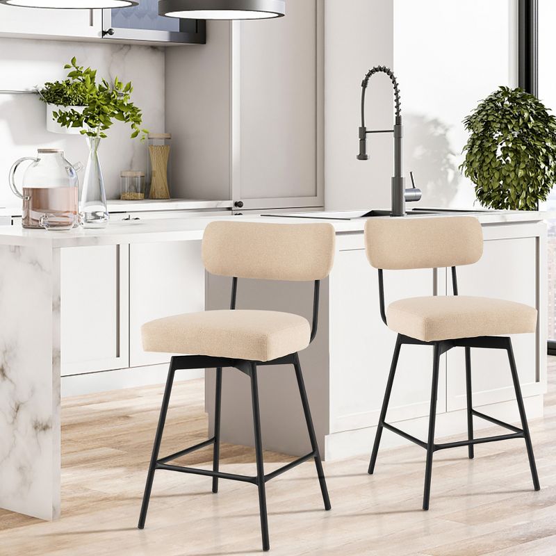 Costway Set of 4 Swivel Bar Stools Counter Height Upholstered Kitchen Dining Chair Gray/Beige, 3 of 13
