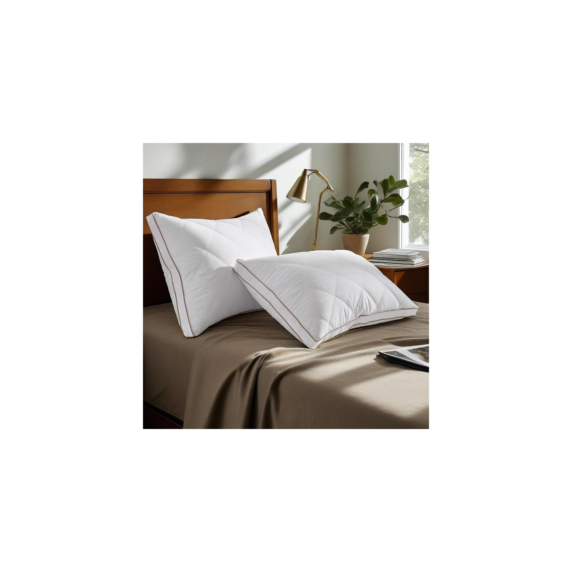 Peace Nest Goose Feather Down Pillow White Quilted Cover Set of 2, Diamond-Brown, Standard