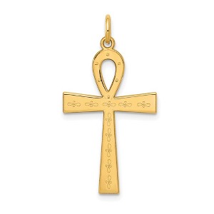 Black Bow Jewelry 14k Yellow Gold Laser Designed Ankh Cross Pendant - 1 of 4