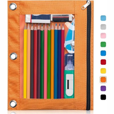 Paaaawaters Pencil Pouch for 3 Ring Binder, Large Pencil Case Pouch with 3 Reinforced Grommets, Pen Bag, Clear Window Pencil Case