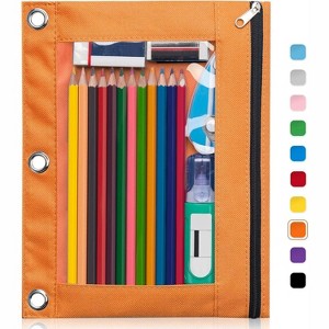 Paaaawaters Pencil Pouch for 3 Ring Binder, Large Pencil Case Pouch with 3 Reinforced Grommets, Pen Bag, Clear Window Pencil Case - 1 of 4