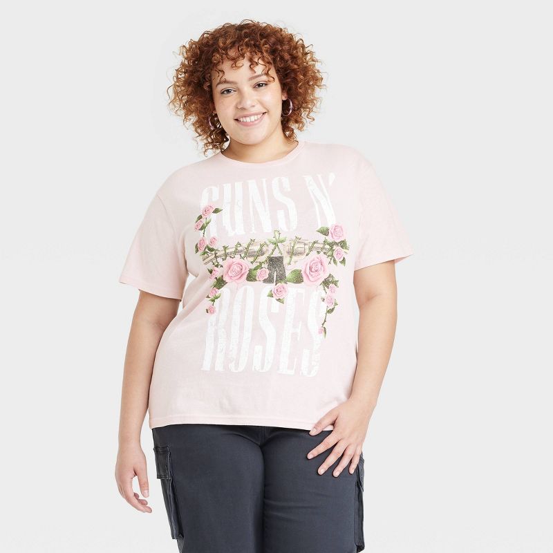 Women's Guns N' Roses Floral Short Sleeve Graphic T-Shirt - Blush, 1 of 6