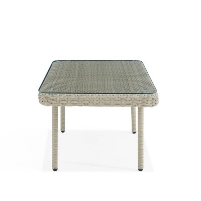 Windham Light Gray All-Weather Wicker Outdoor Coffee Table with Glass Top