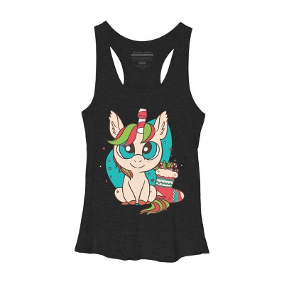 Women's Design By Humans Christmas Candy Cane Unicorn With Stocking By rasok Racerback Tank Top