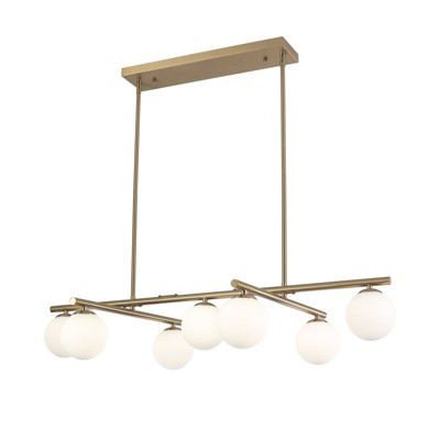 PAKOKULA 7-Light Modern Brush Brass Linear Dimmable Chandelier with White Frosted Glass Shade