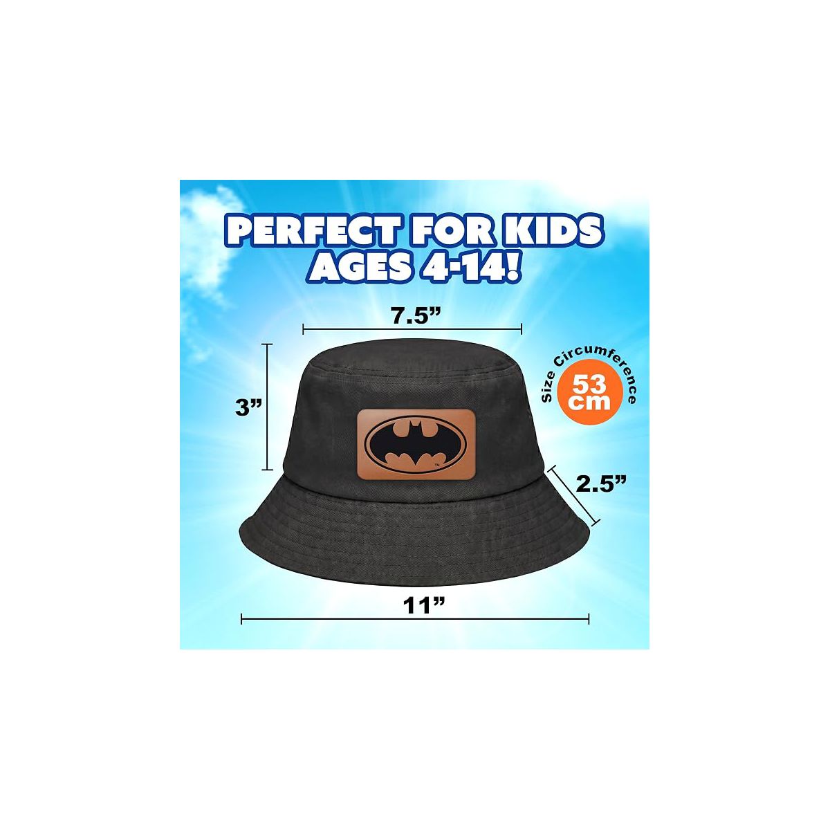 Batman Leather Bucket Hat for Kids- Officially Licensed Batman Leather Boys Bucket Hat, Beach Hat, Youth Sun Hat 4-14 Black, Grey, Blue, White and Red - thumbnail 4