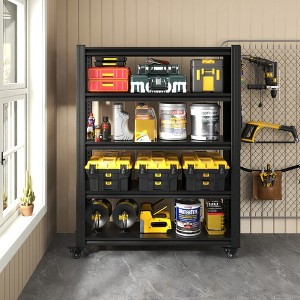 YONWAY 5 Tier Multifunctional Storage Rack Adjustable Garage Shelf Easy Assembly,with Pegboard and Wheel,For Garages, Gyms, 23.6"D*47.2"W*72"H,Black - 1 of 4