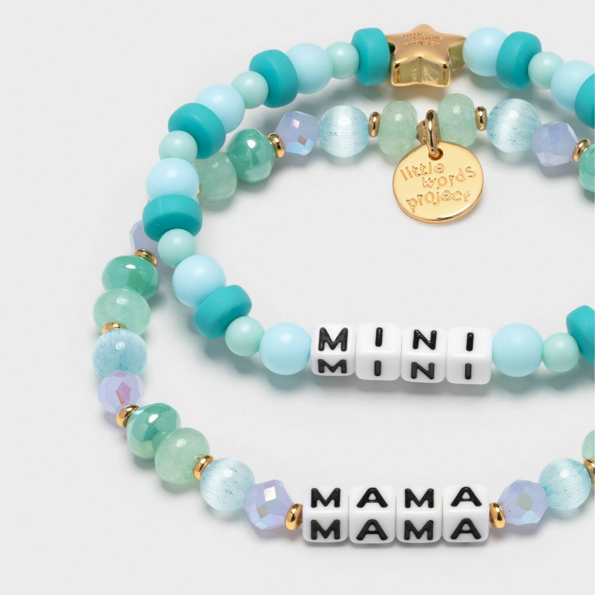 Little Words Project Mama & Mini Beaded Bracelet Set 2pc - Teal