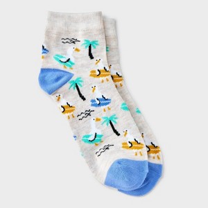 Women's Surfing Geese Ankle Socks - Oatmeal Heather/Blue 4-10: Lightweight Ribbed Fabric, Banded Cuff - 1 of 3