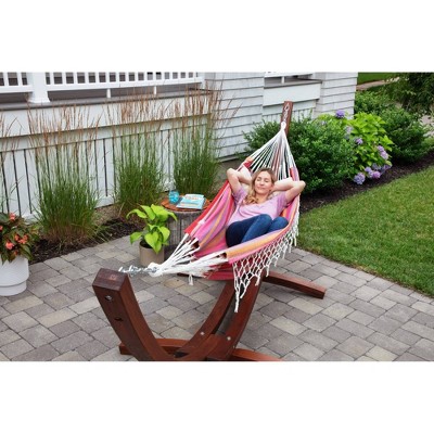 Brazilian Pink Striped Polycotton Double Outdoor Hammock