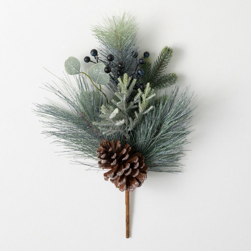 18"H Sullivans Frosted Cedar & Pinecone Pick, Green, 1 of 3