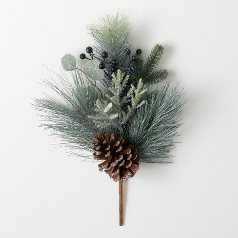 18H Sullivans Frosted Cedar & Pinecone Pick; Green