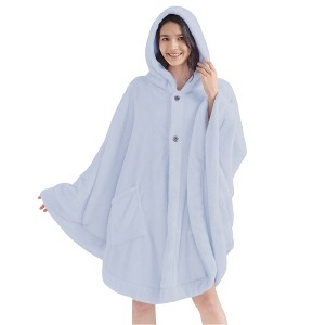PAVILIA Fluffy Angel Wrap Hooded Blanket for Women Adult, Wearable Cozy Wrap Throw Faux Shearling Shawl Cape - 1 of 4
